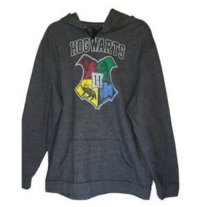 Harry Potter Sweatshirt Men's XL Hogwarts Crest Hoodie Pullover Gray